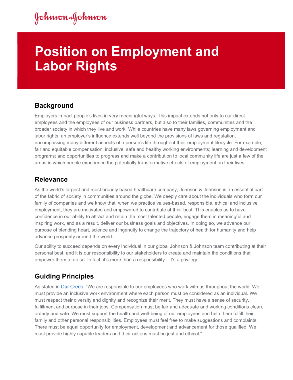 Position on Employment and Labor Rights