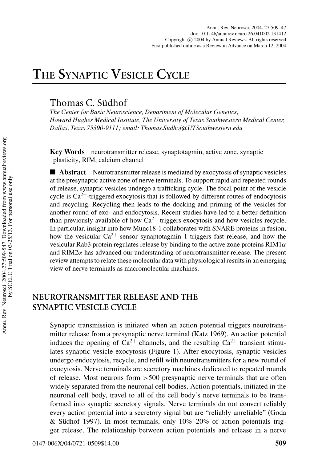 The Synaptic Vesicle Cycle