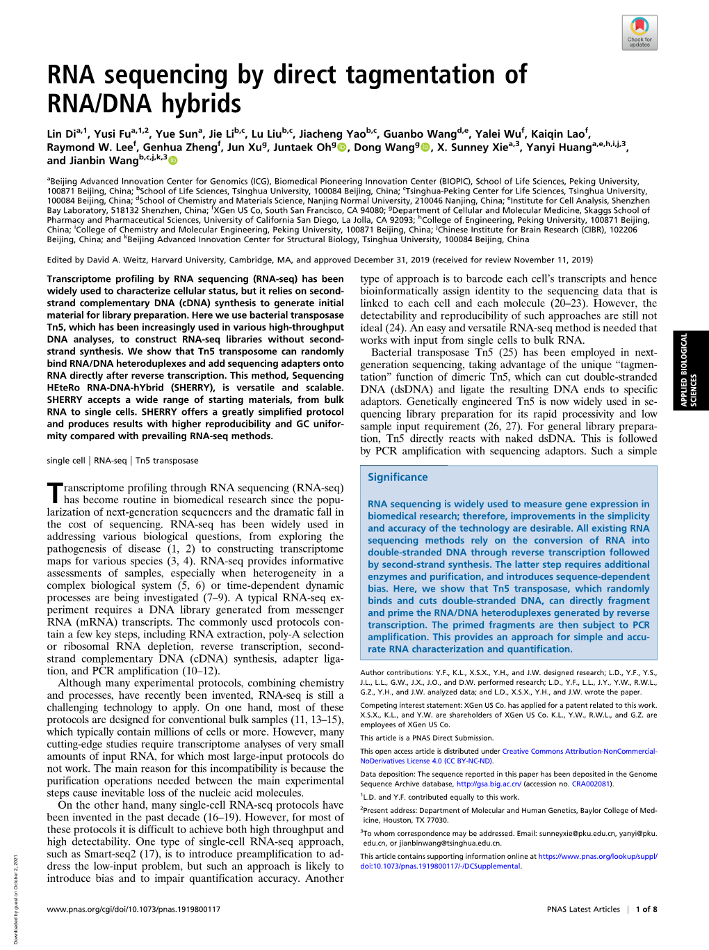 RNA Sequencing by Direct Tagmentation of RNA/DNA Hybrids