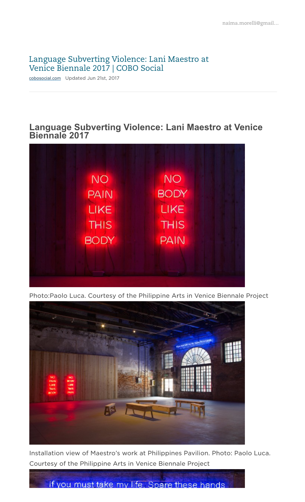 Lani Maestro at Venice Biennale 2017 | COBO Social Cobosocial.Com Updated Jun 21St, 2017