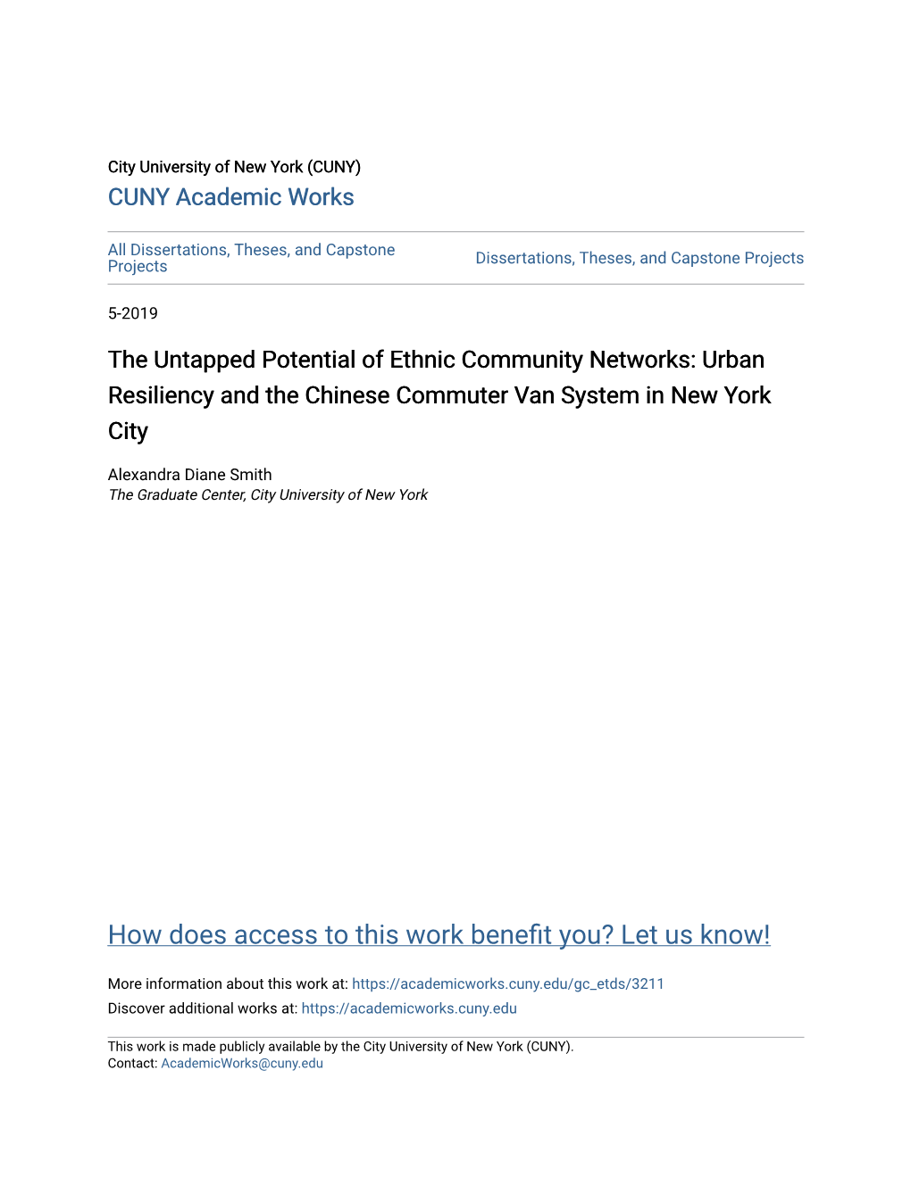 Urban Resiliency and the Chinese Commuter Van System in New York City