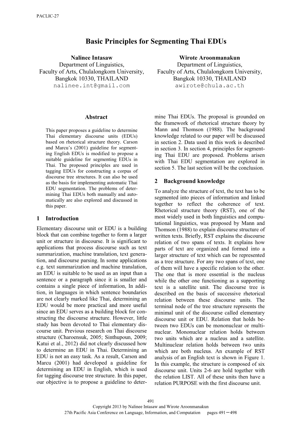 Basic Principles for Segmenting Thai Edus