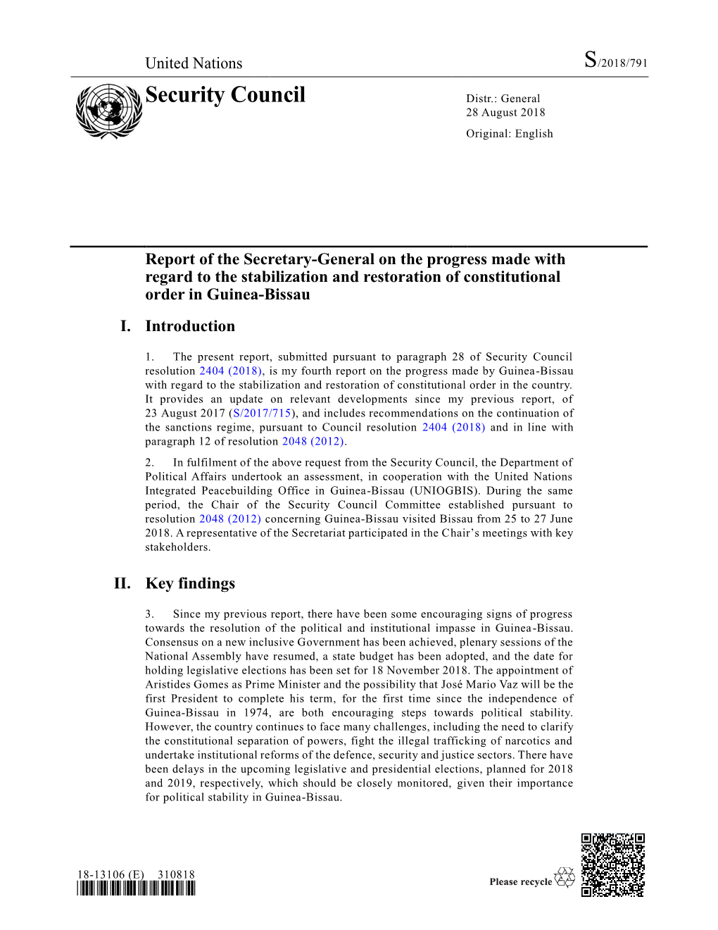 Security Council Distr.: General 28 August 2018