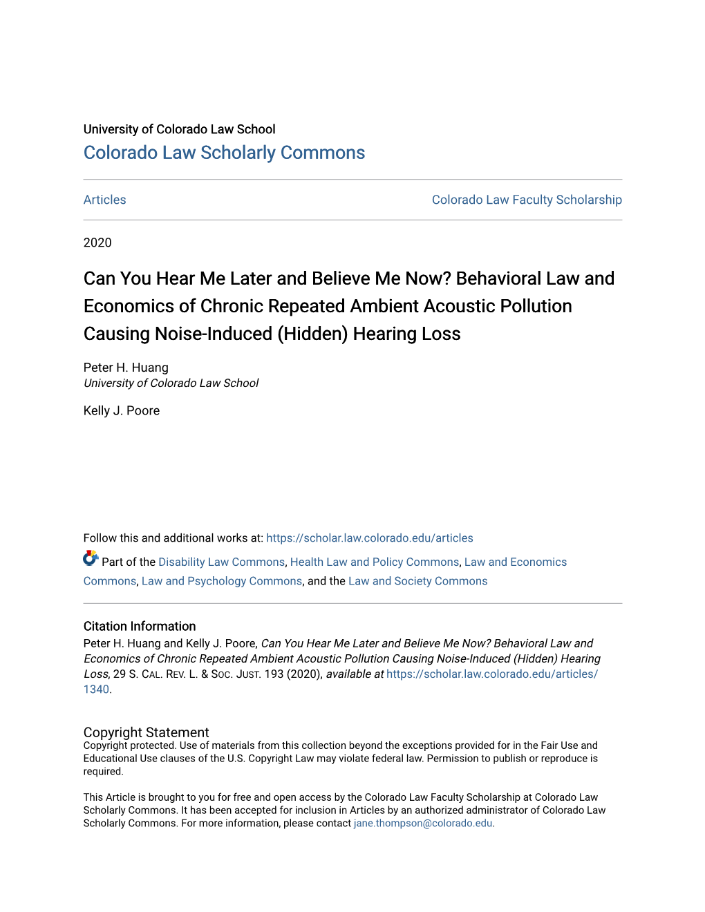 Behavioral Law and Economics of Chronic Repeated Ambient Acoustic Pollution Causing Noise-Induced (Hidden) Hearing Loss