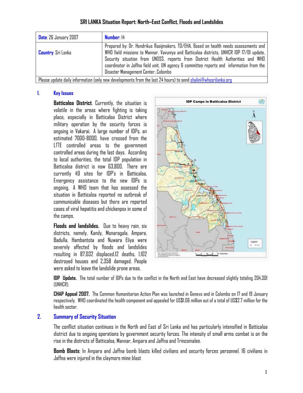 1 SRI LANKA Situation Report