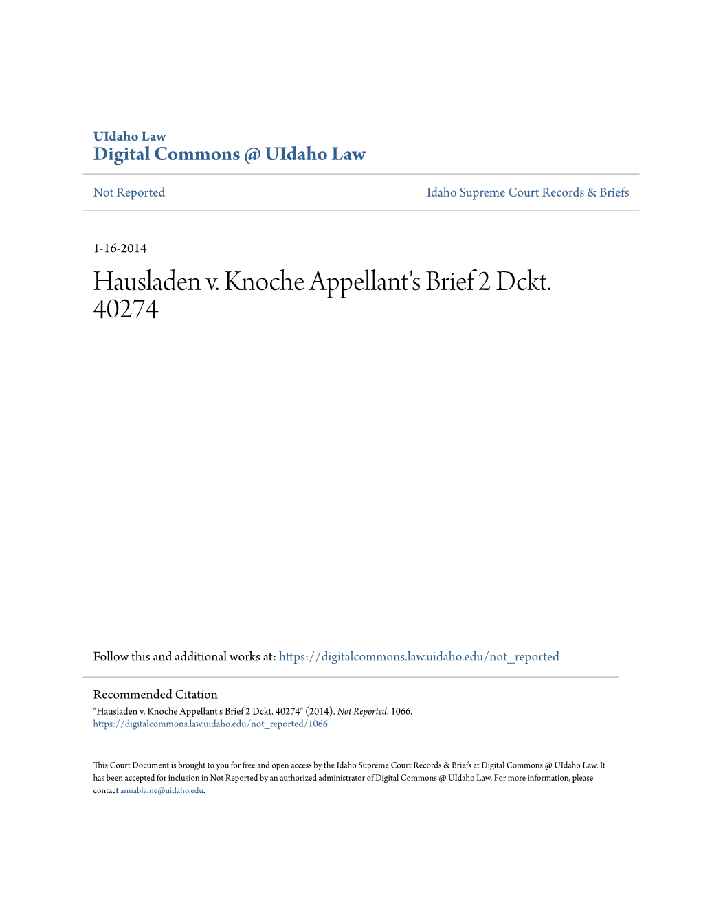 Hausladen V. Knoche Appellant's Brief 2 Dckt. 40274