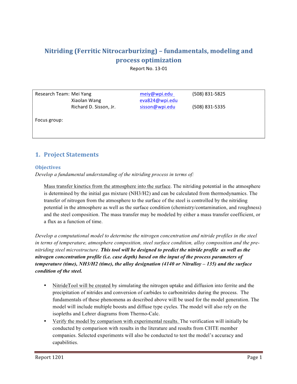 Nitriding (Ferritic Nitrocarburizing) – Fundamentals, Modeling and Process Optimization Report No