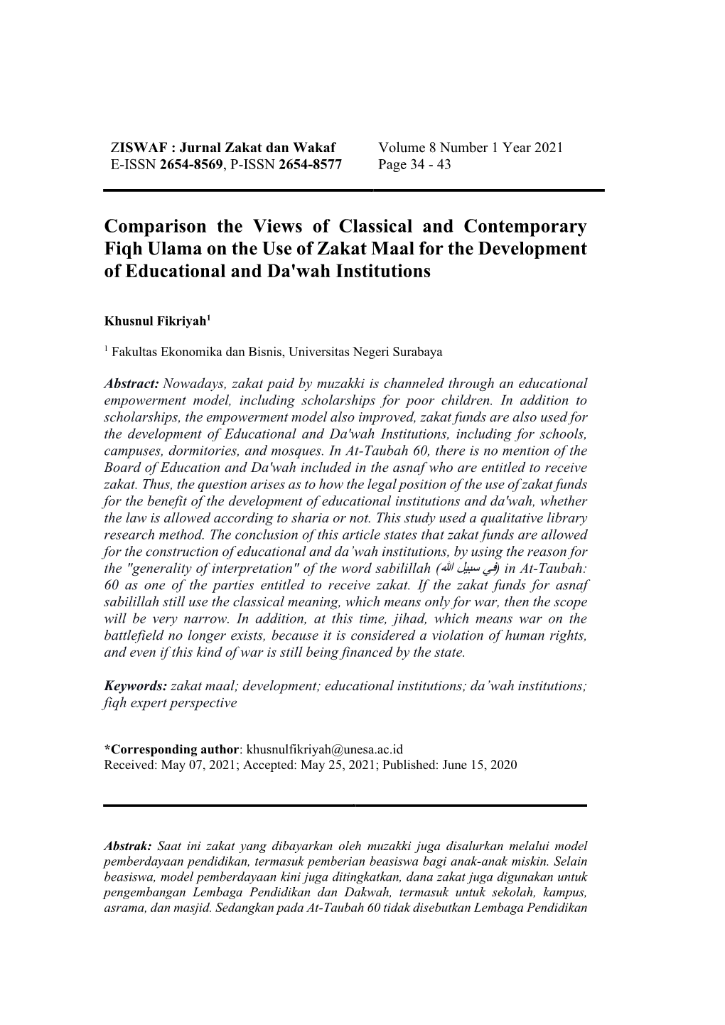 Khusnul Fikriyah : Comparison of the Views of Classical Fiqh Ulama …. 35