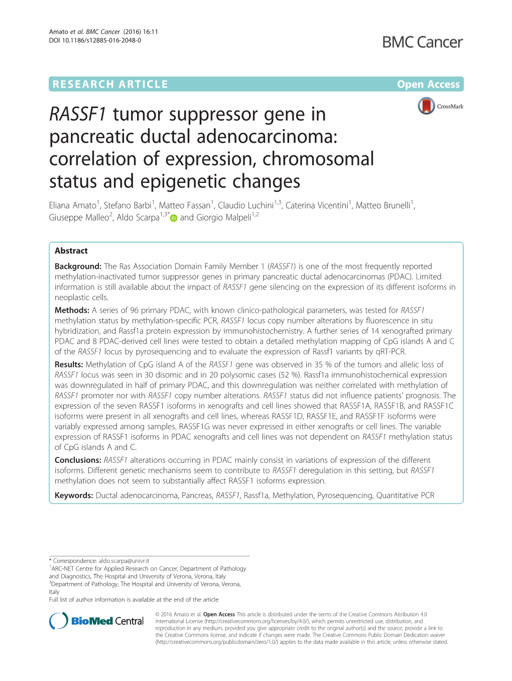 RASSF1 Tumor Suppressor Gene in Pancreatic Ductal