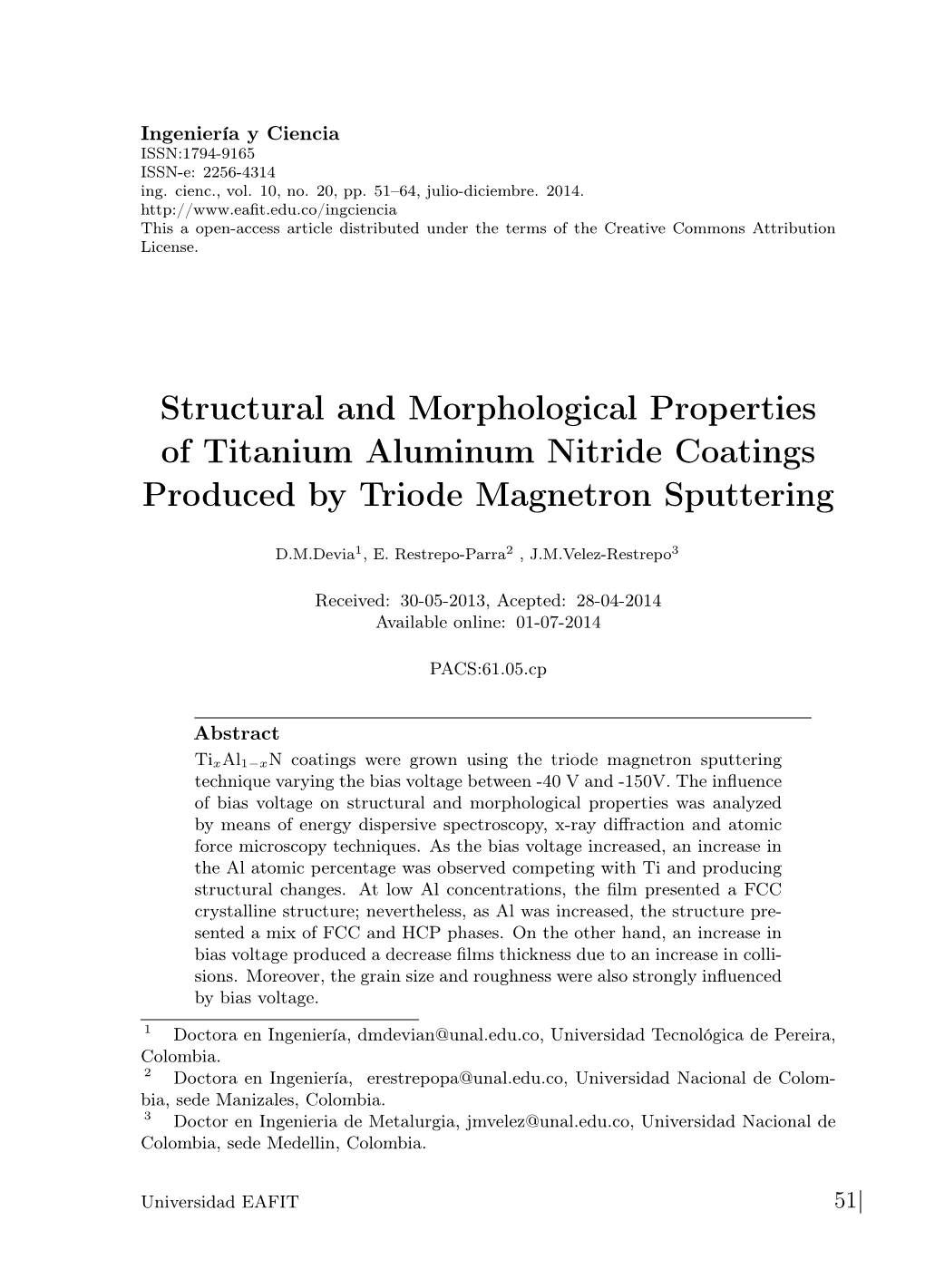 Structural and Morphological Properties of Titanium Aluminum Nitride Coatings Produced by Triode Magnetron Sputtering