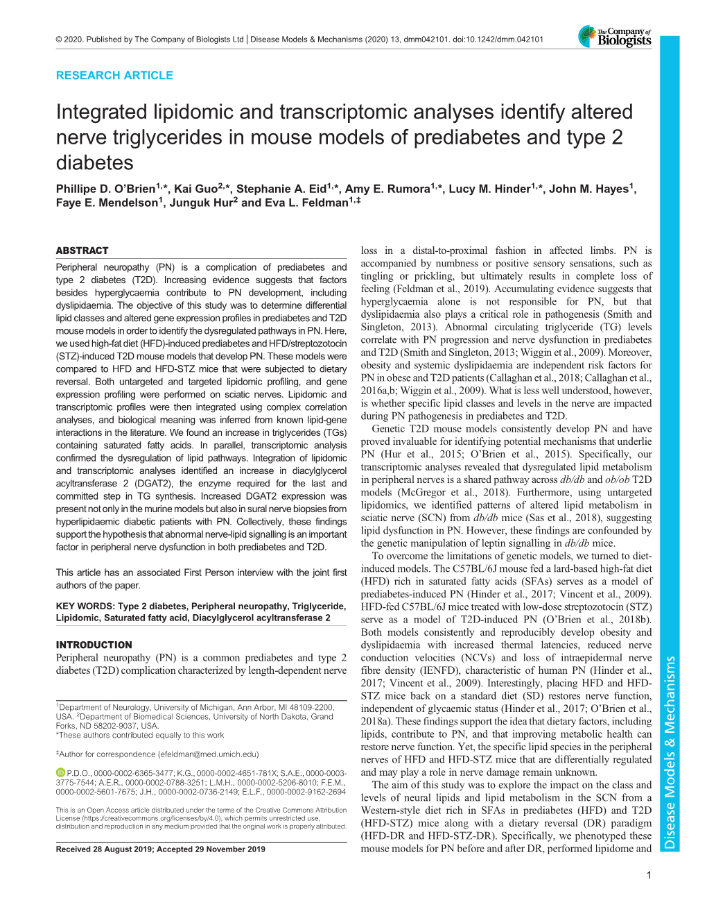 Integrated Lipidomic and Transcriptomic Analyses Identify Altered Nerve Triglycerides in Mouse Models of Prediabetes and Type 2 Diabetes Phillipe D