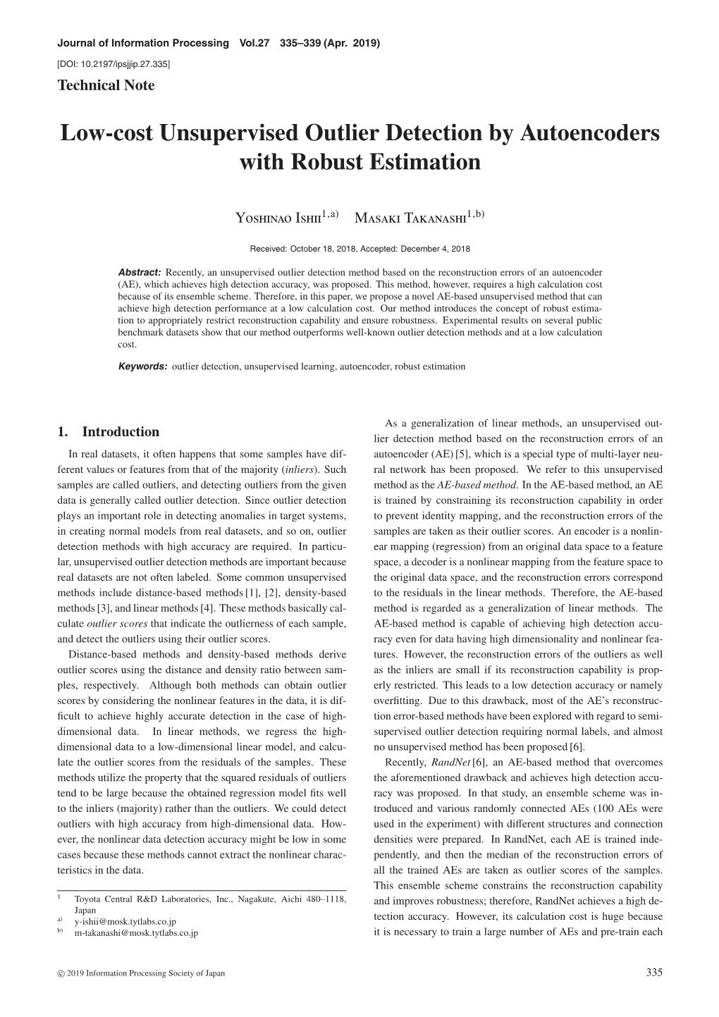 Low-Cost Unsupervised Outlier Detection by Autoencoders with Robust Estimation