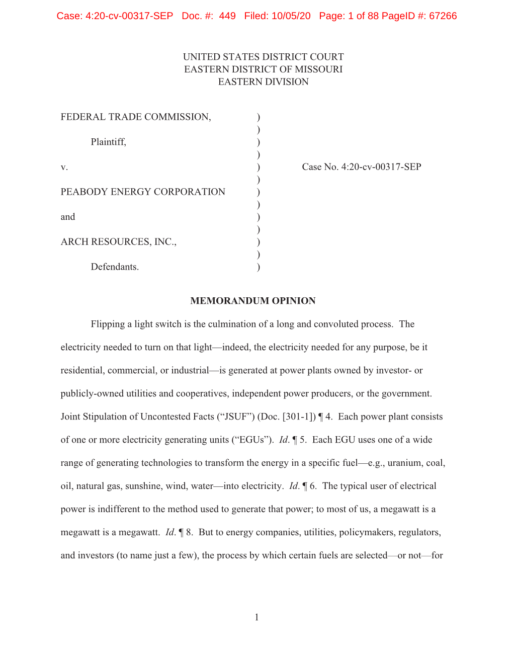 Case: 4:20-Cv-00317-SEP Doc. #: 449 Filed: 10/05/20 Page: 1 of 88 Pageid #: 67266