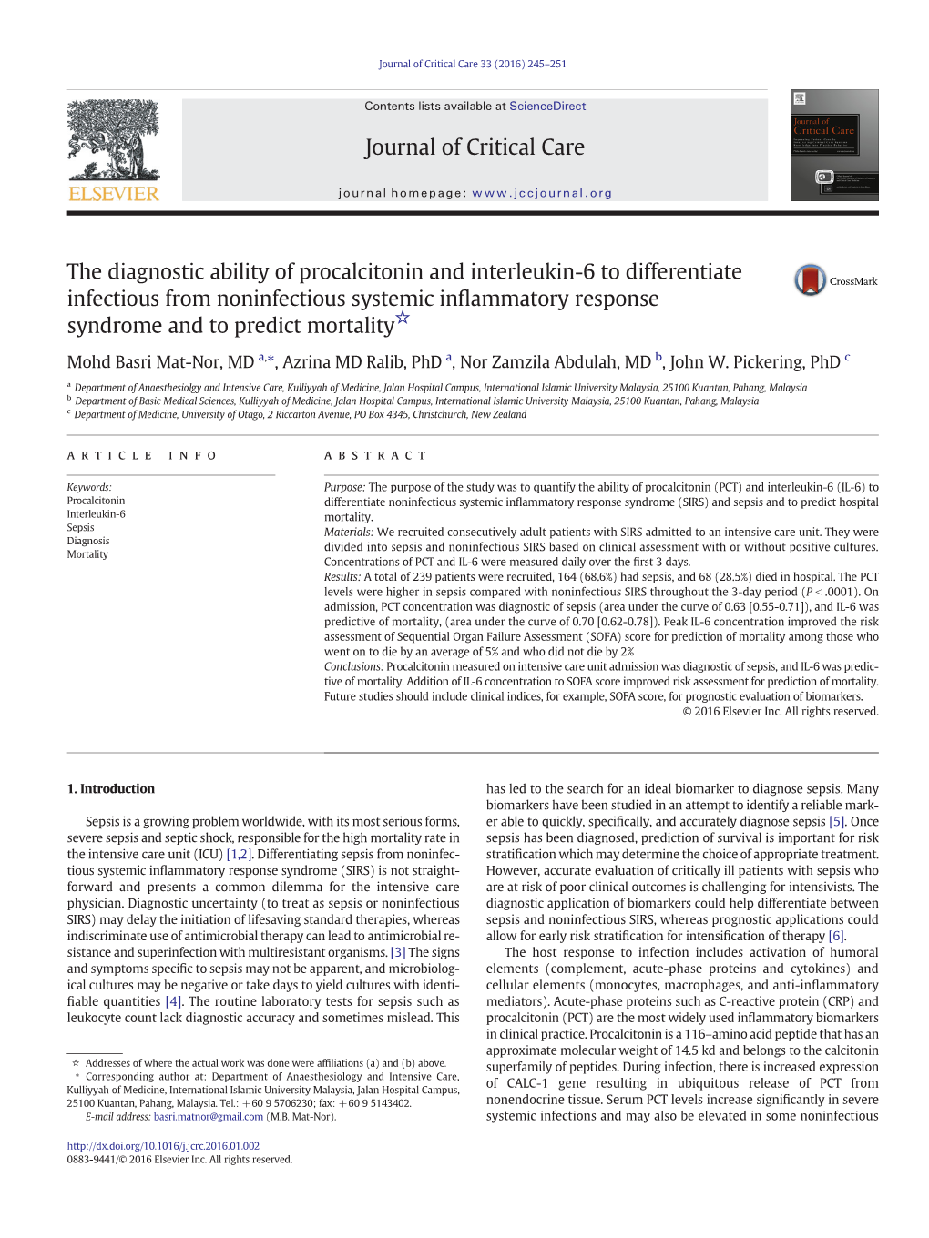 The Diagnostic Ability of Procalcitonin and Interleukin-6 to Differentiate