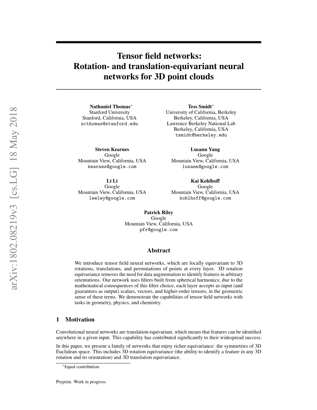 And Translation-Equivariant Neural Networks for 3D Point Clouds