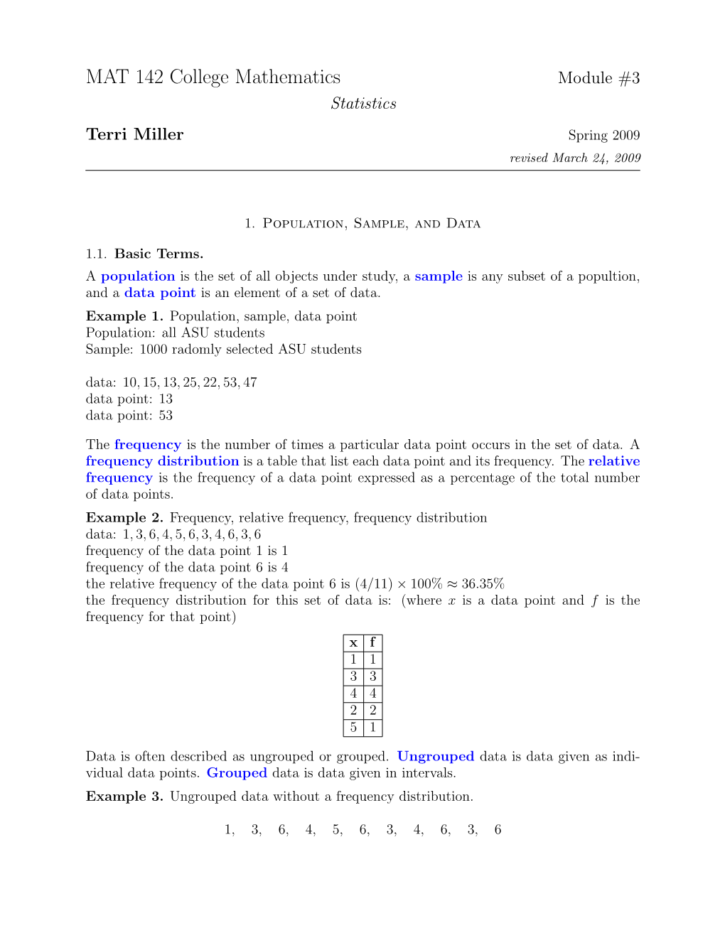 MAT 142 College Mathematics Module #3 Statistics