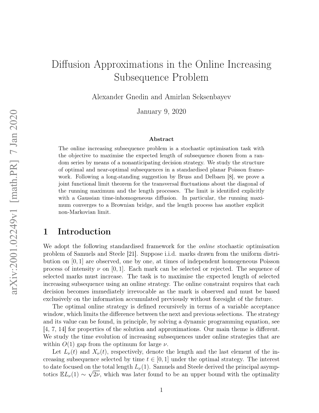 Diffusion Approximations in the Online Increasing Subsequence Problem