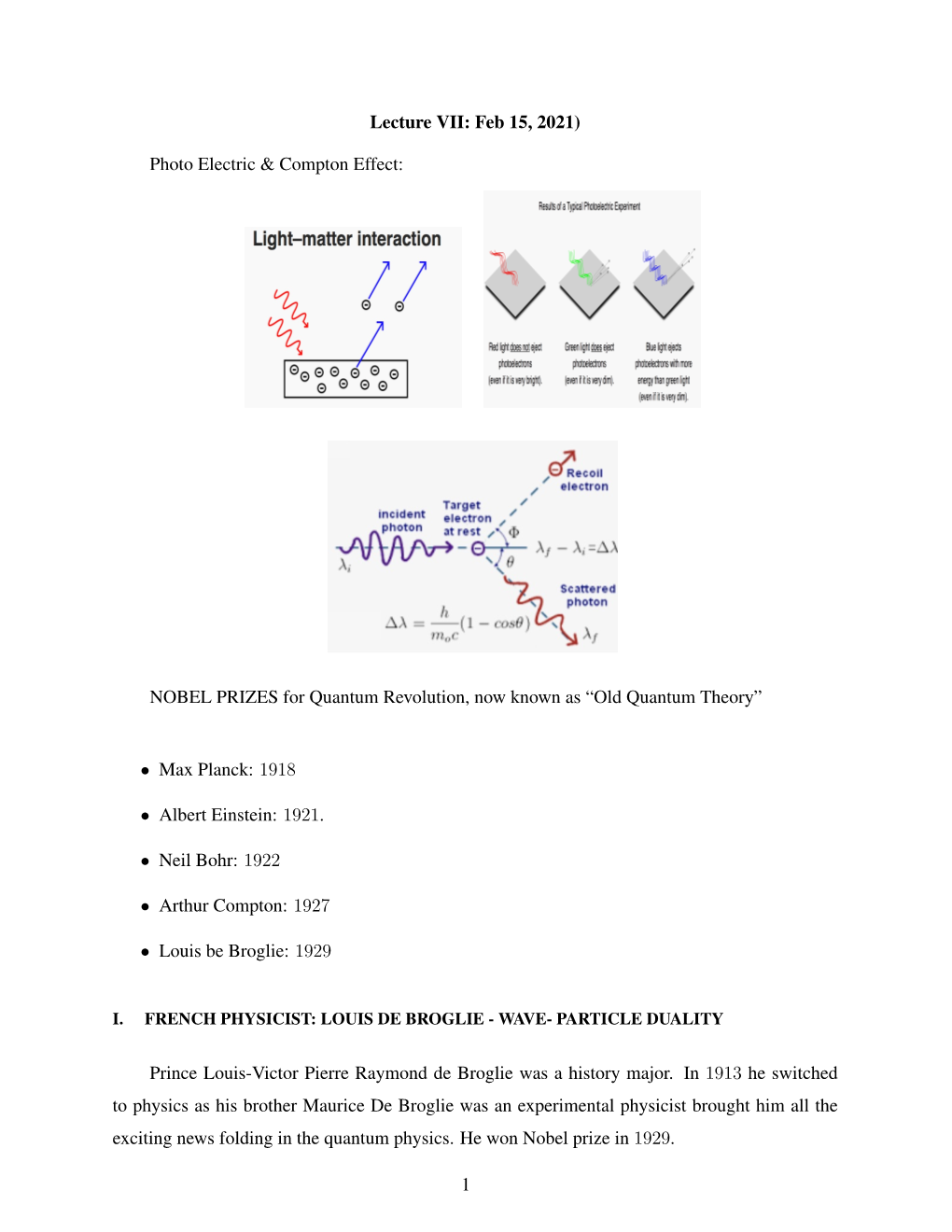 Lecture VII: Feb 15, 2021)