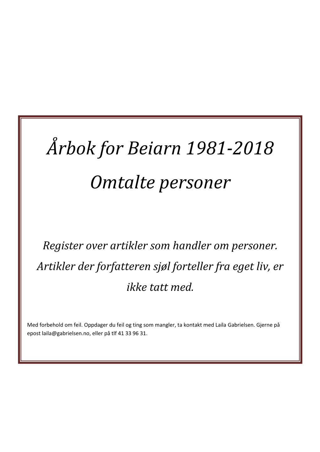Årbok for Beiarn 1981-2018 Omtalte Personer