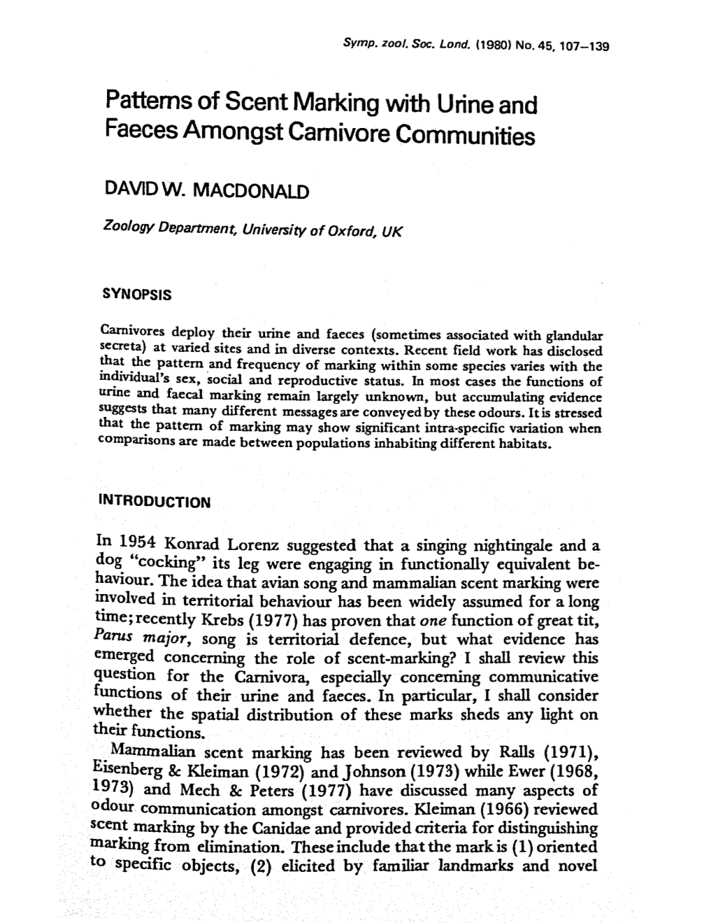 Patterns of Scent Marking with Urine and Faeces Amongst Carnivore Communities