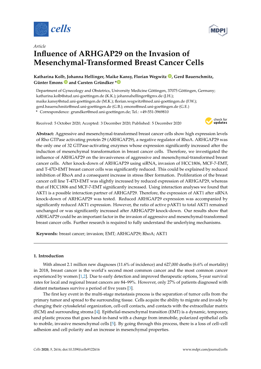 Influence of ARHGAP29 on the Invasion of Mesenchymal