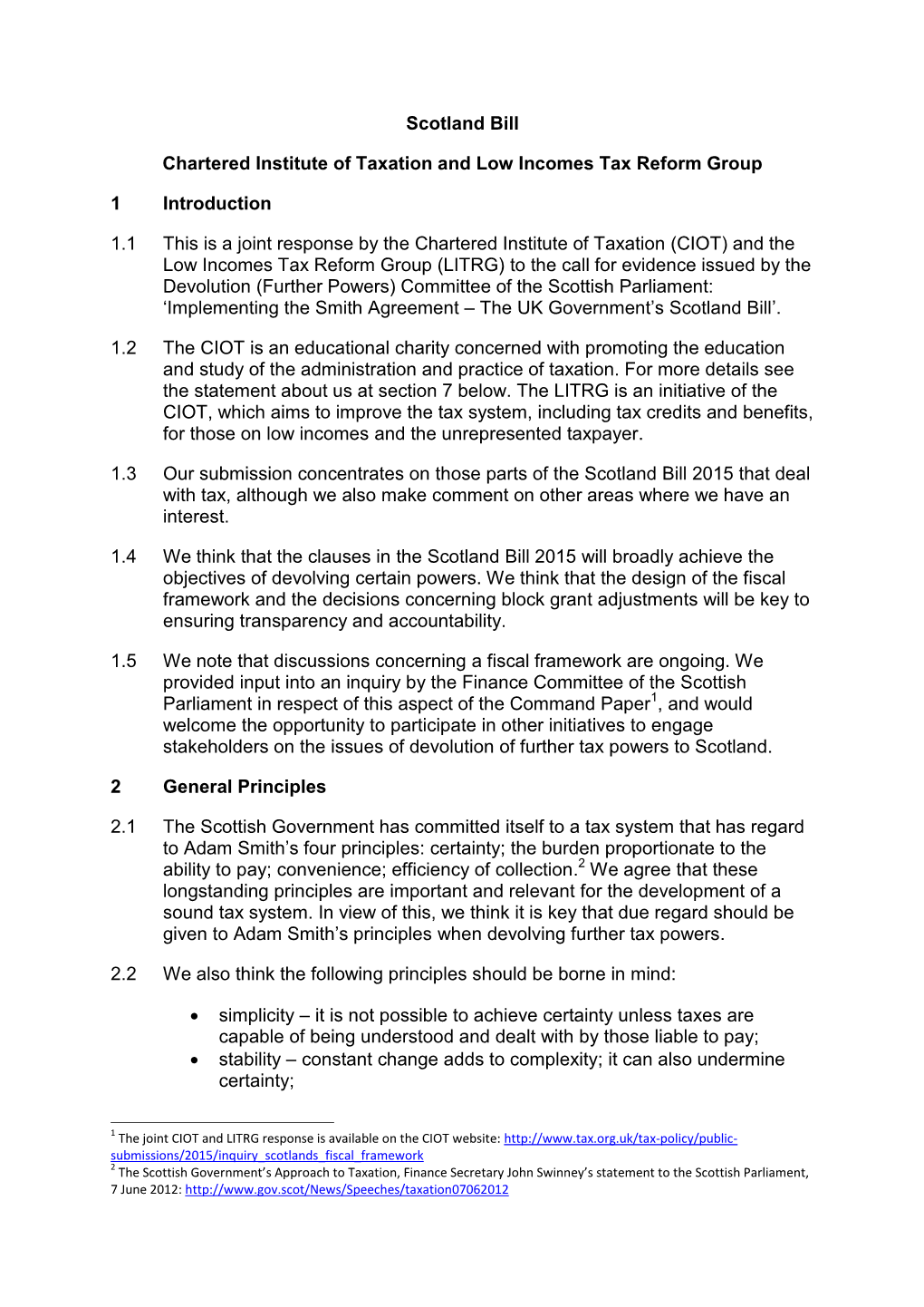 Scotland Bill Chartered Institute of Taxation and Low Incomes Tax