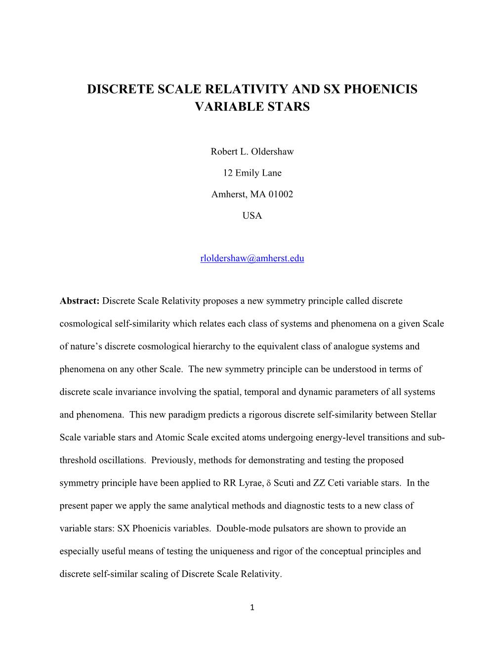 Discrete Scale Relativity and Sx Phoenicis Variable Stars