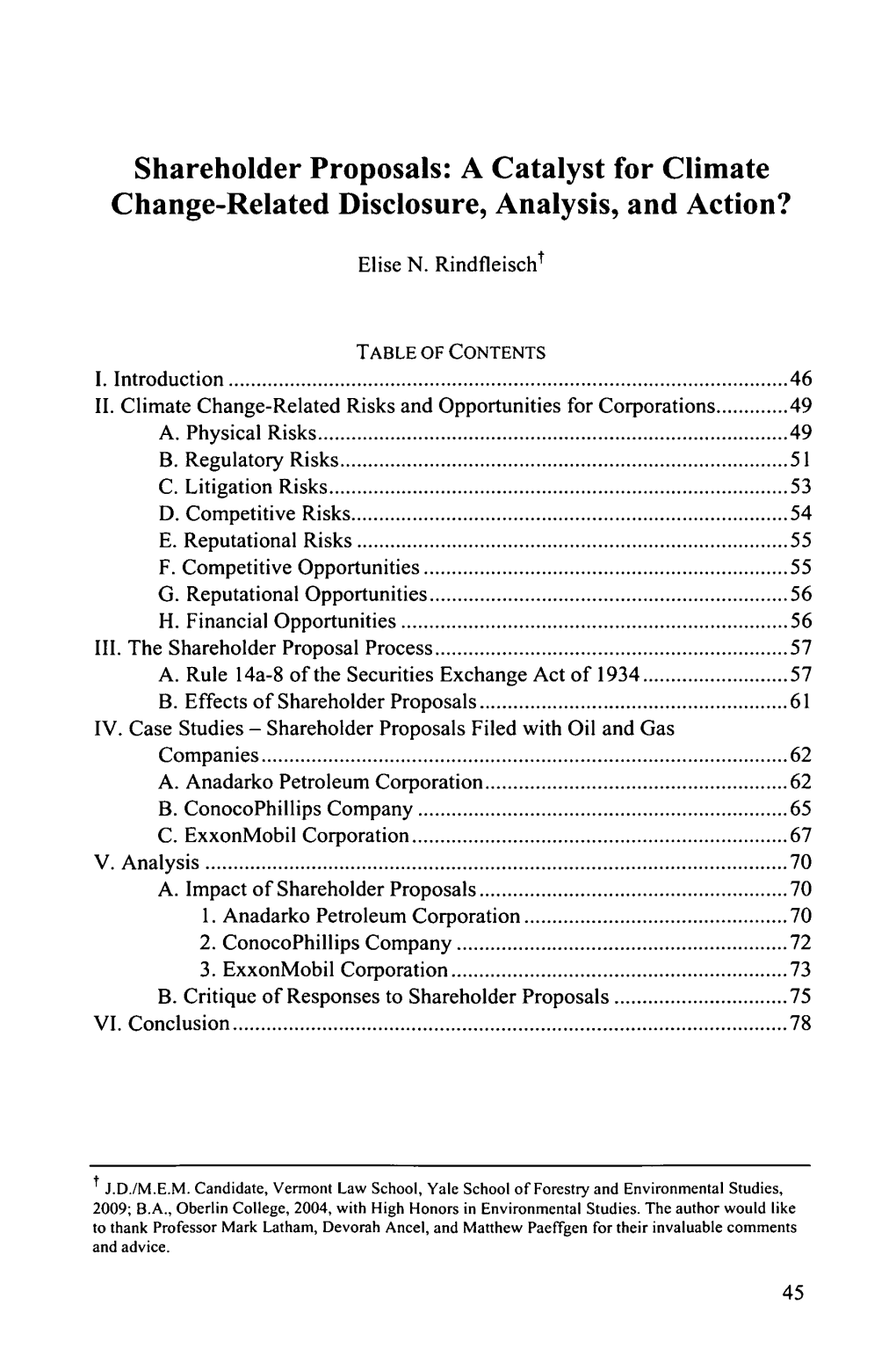 Shareholder Proposals: a Catalyst for Climate Change-Related Disclosure, Analysis, and Action?