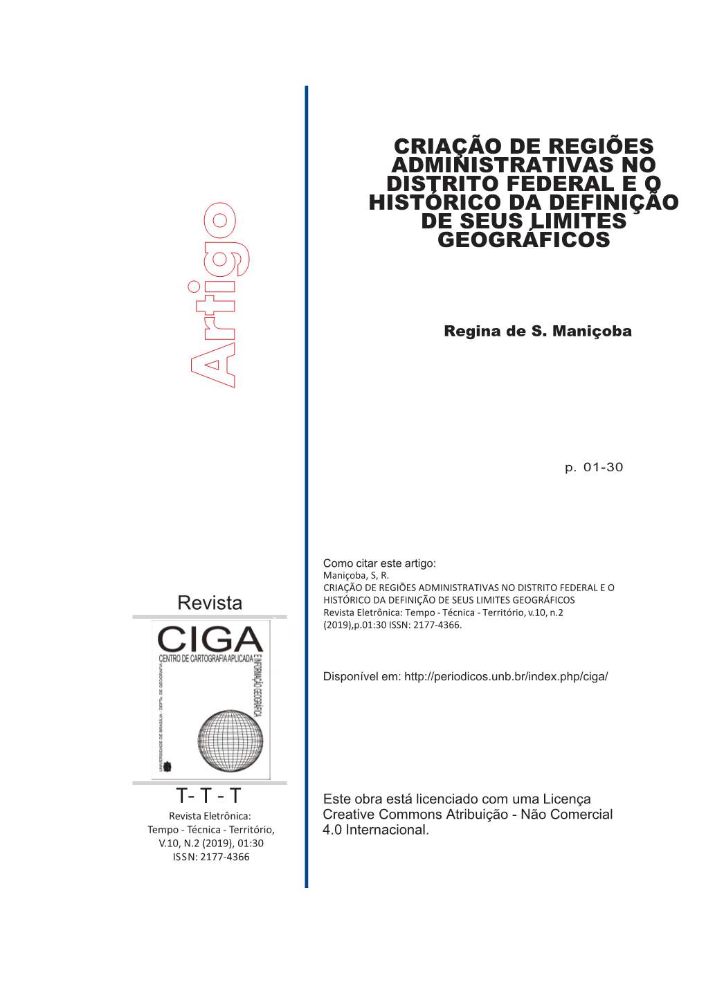 Criação De Regiões Administrativas No Distrito Federal E O Histórico Da Definição De Seus Limites Geográficos