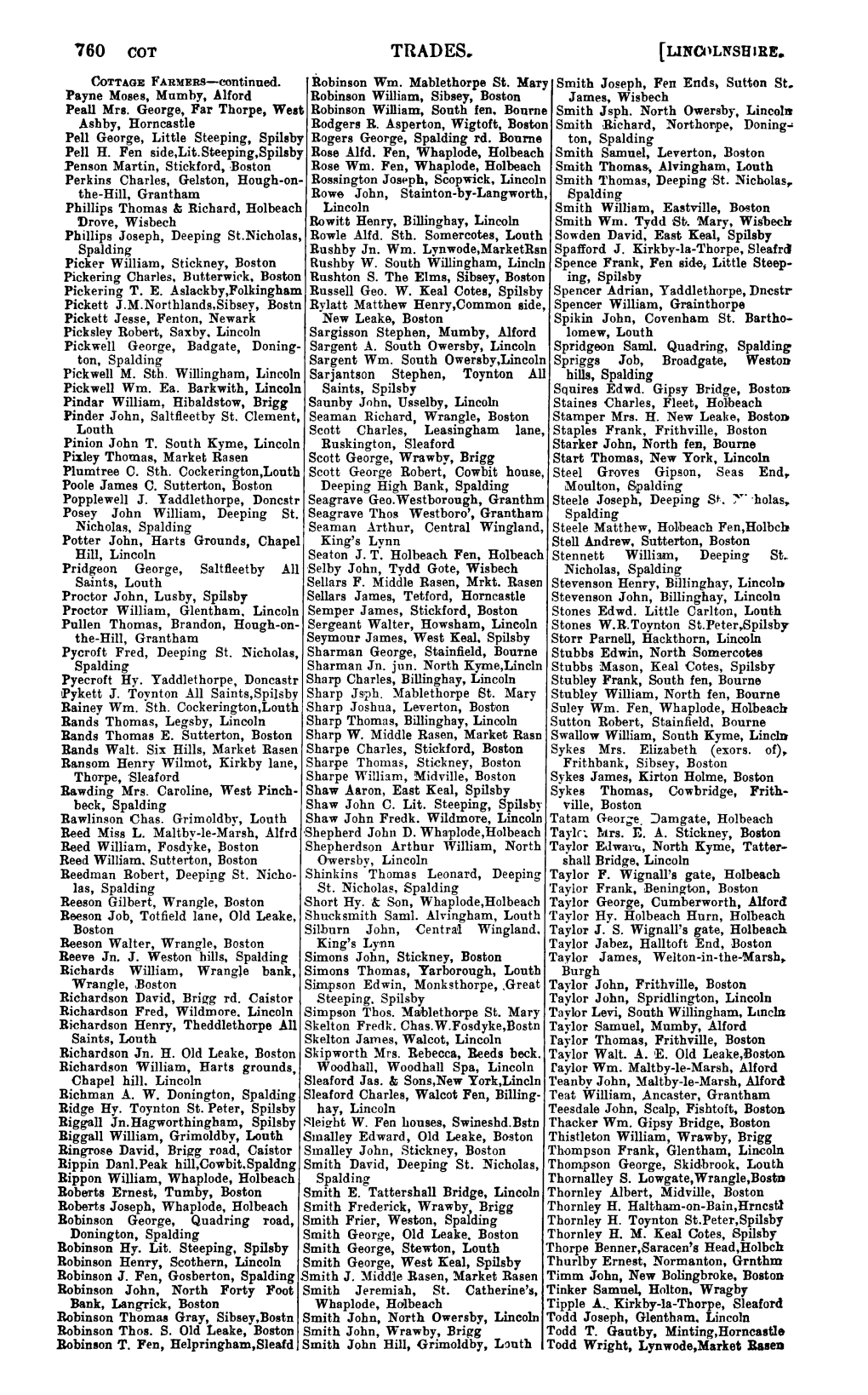 160 Cot Trades. [Lincolnshire