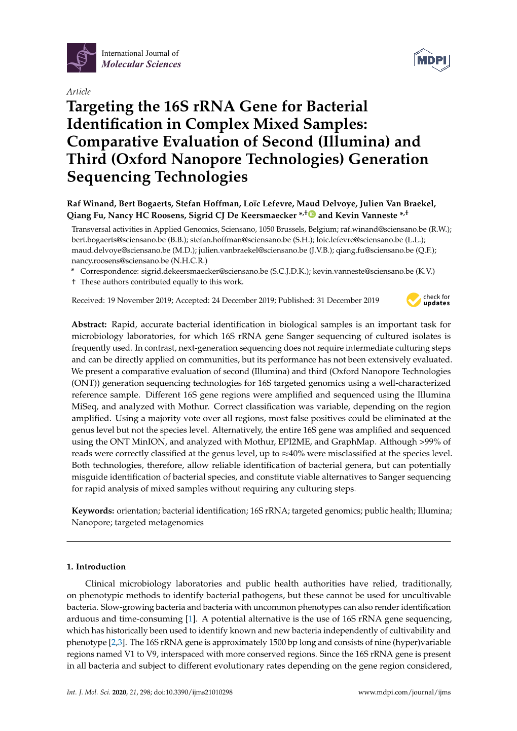 Targeting the 16S Rrna Gene for Bacterial Identification In