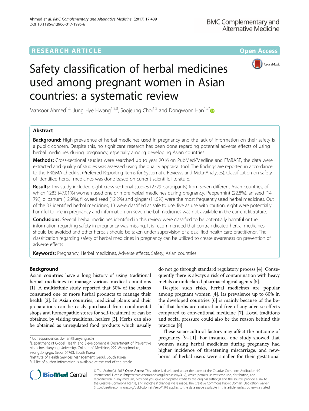 Safety Classification of Herbal Medicines Used Among Pregnant Women in Asian Countries: a Systematic Review