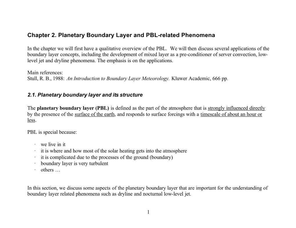 Chapter 2. Planetary Boundary Layer and PBL-Related Phenomena