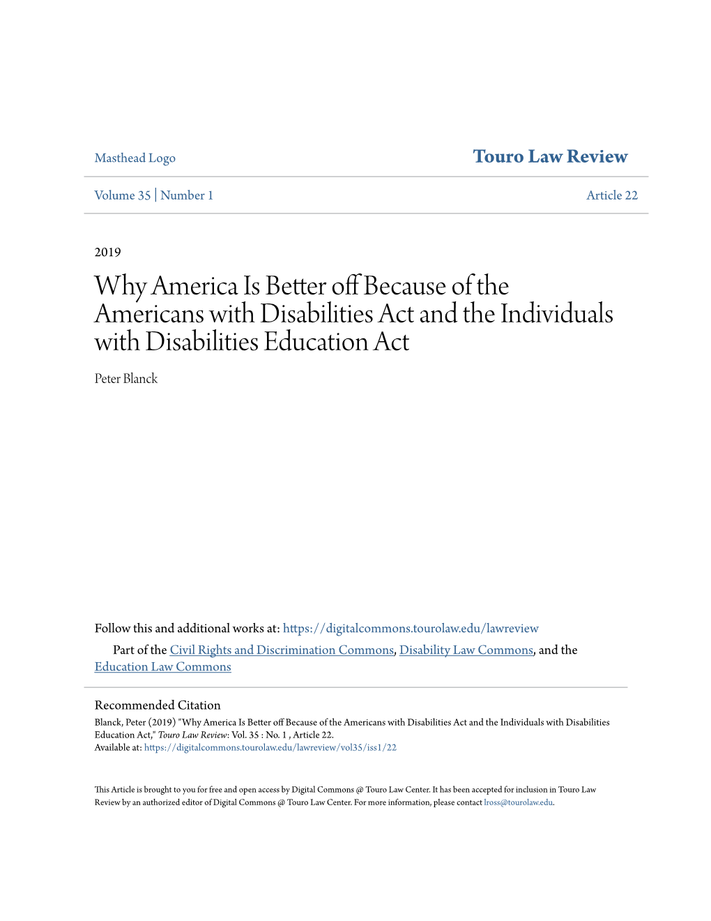 Why America Is Better Off Because of the Americans with Disabilities Act and the Individuals with Disabilities Education Act