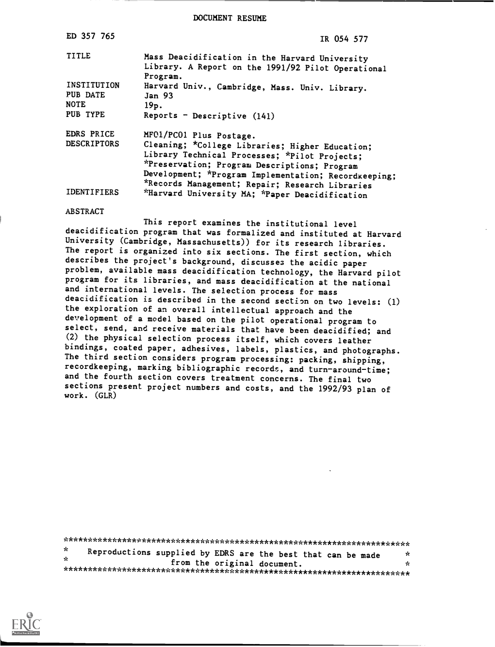 DOCUMENT RESUME ED 357 765 IR 054 577 TITLE Mass