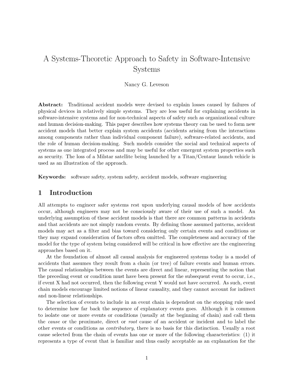 A Systems-Theoretic Approach to Safety in Software-Intensive Systems