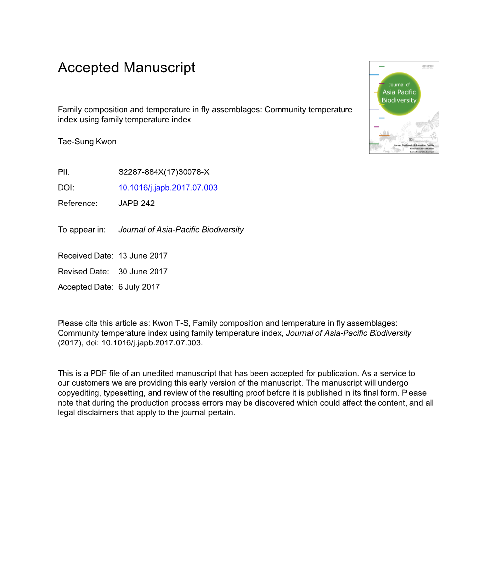 Family Composition and Temperature in Fly Assemblages: Community Temperature Index Using Family Temperature Index