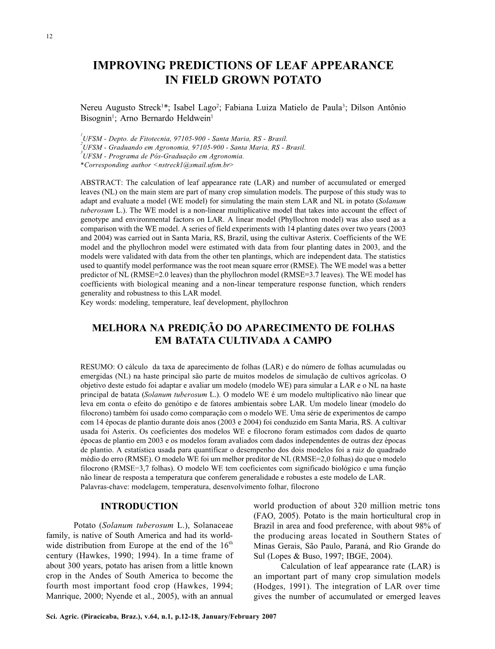 Improving Predictions of Leaf Appearance in Field Grown Potato