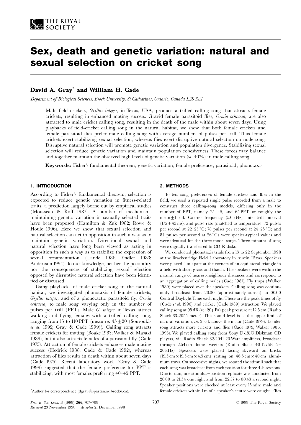 Sex, Death and Genetic Variation: Natural and Sexual Selection on Cricket Song