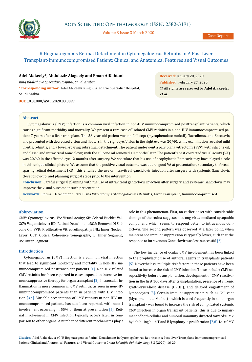 R Hegmatogenous Retinal Detachment in Cytomegalovirus