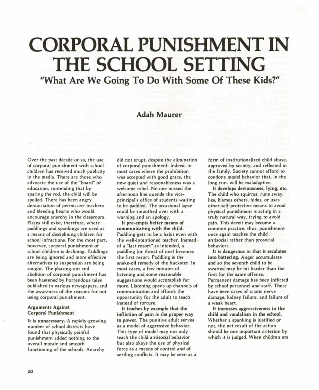 CORPORAL PUNISHMENT in the SCHOOL SETTING 