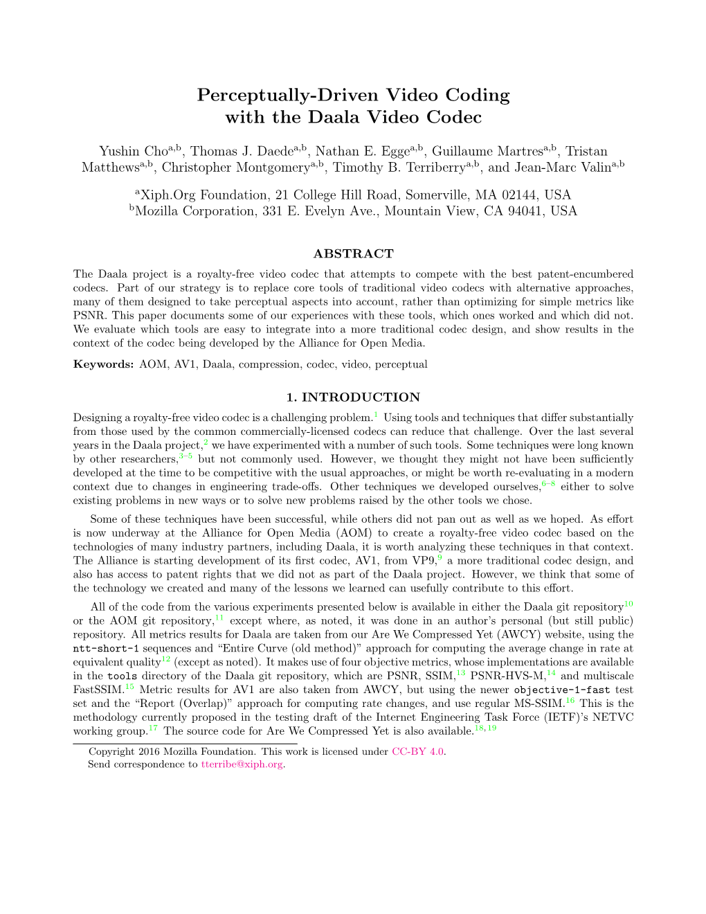 Perceptually-Driven Video Coding with the Daala Video Codec