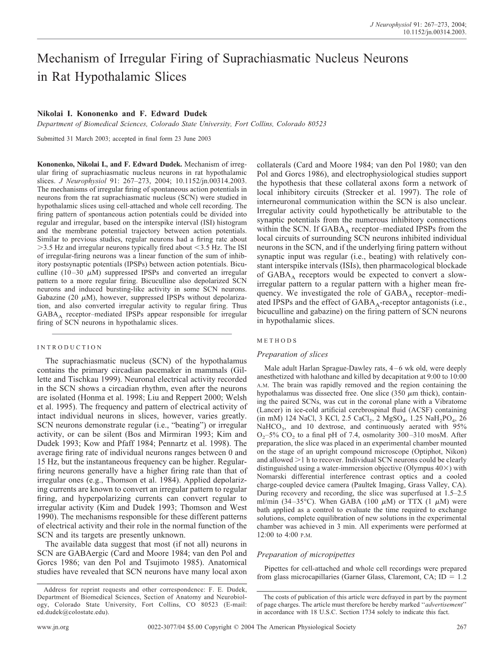 Mechanism of Irregular Firing of Suprachiasmatic Nucleus Neurons in Rat Hypothalamic Slices