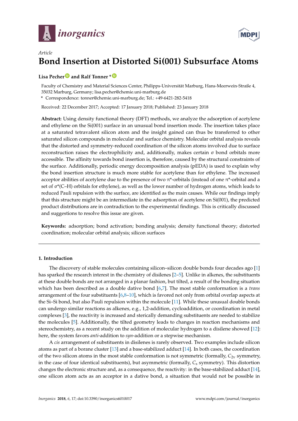 Bond Insertion at Distorted Si(001) Subsurface Atoms