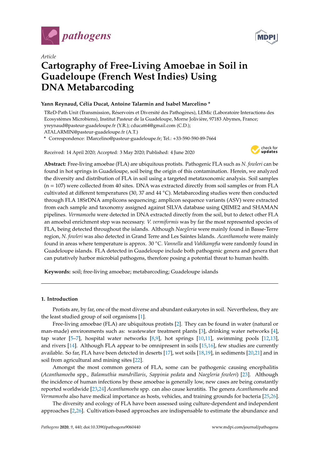 Cartography of Free-Living Amoebae in Soil in Guadeloupe (French West Indies) Using DNA Metabarcoding