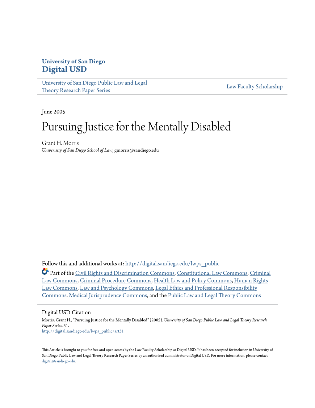 Pursuing Justice for the Mentally Disabled Grant H