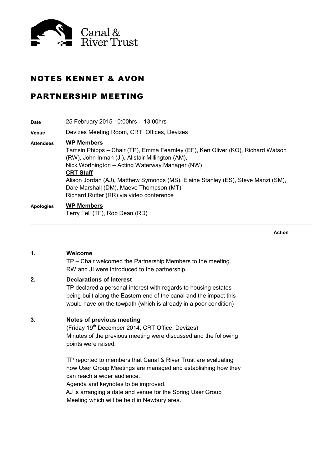 Notes Kennet & Avon Partnership Meeting