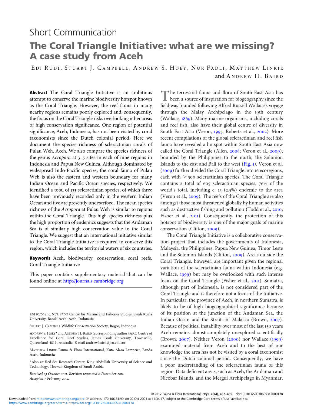 The Coral Triangle Initiative: What Are We Missing? a Case Study from Aceh