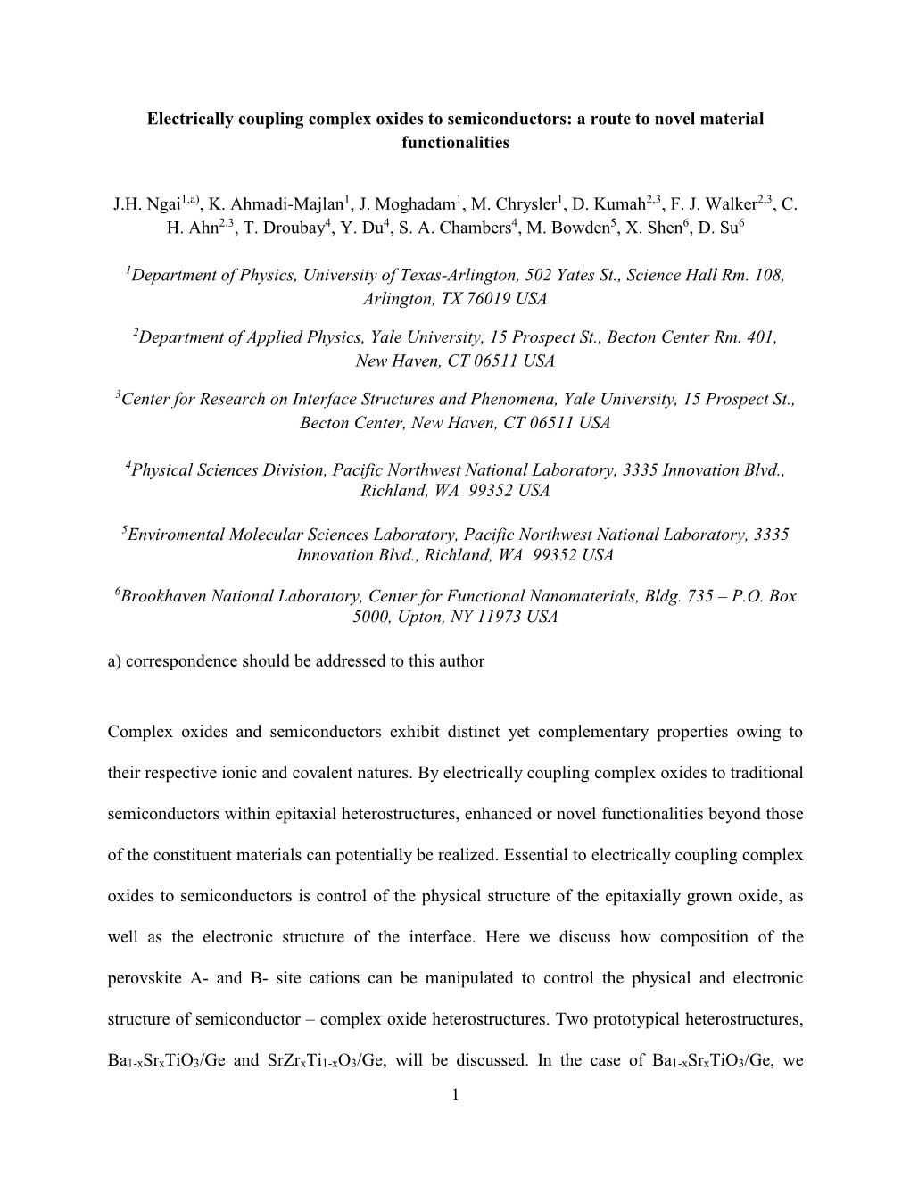 1 Electrically Coupling Complex Oxides to Semiconductors