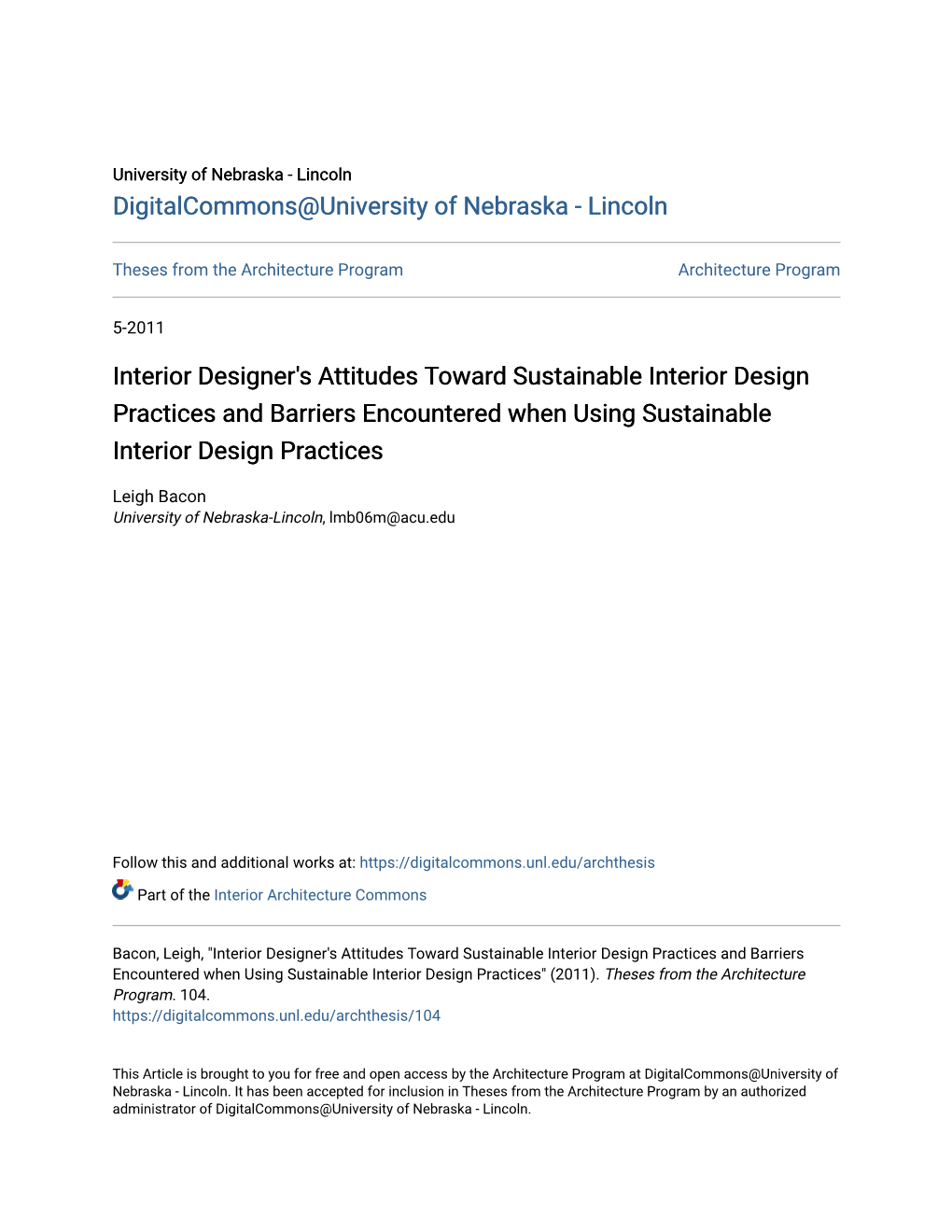 Interior Designer's Attitudes Toward Sustainable Interior Design Practices and Barriers Encountered When Using Sustainable Interior Design Practices